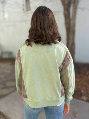 Sage Mixed Patchwork Mineral Crewneck