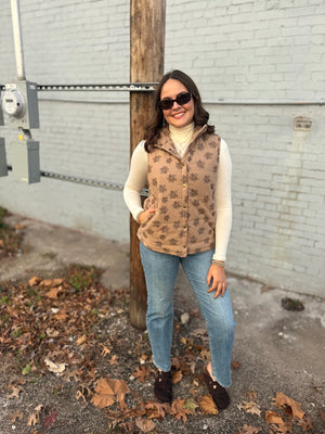 Mocha Floral Padded Vest