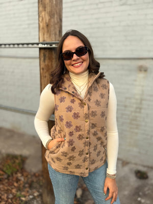 Mocha Floral Padded Vest