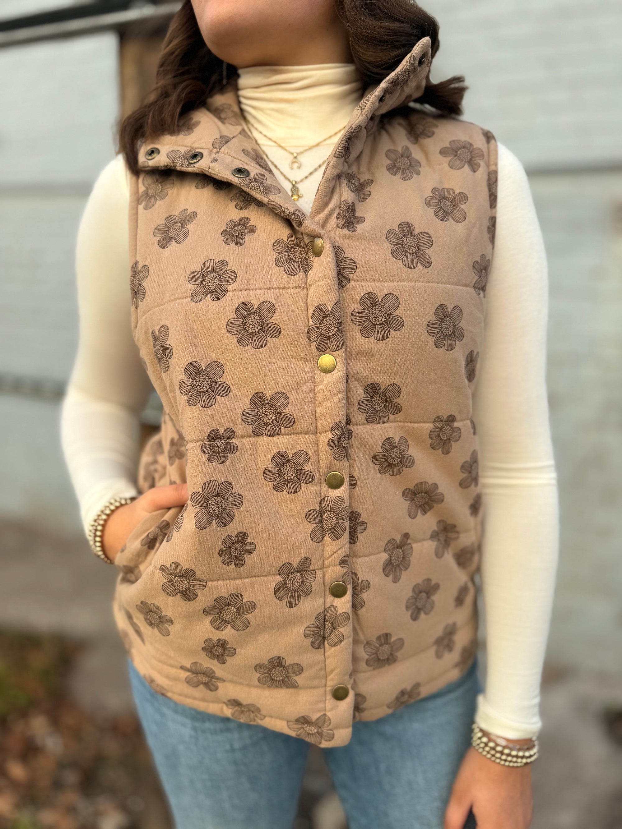Mocha Floral Padded Vest