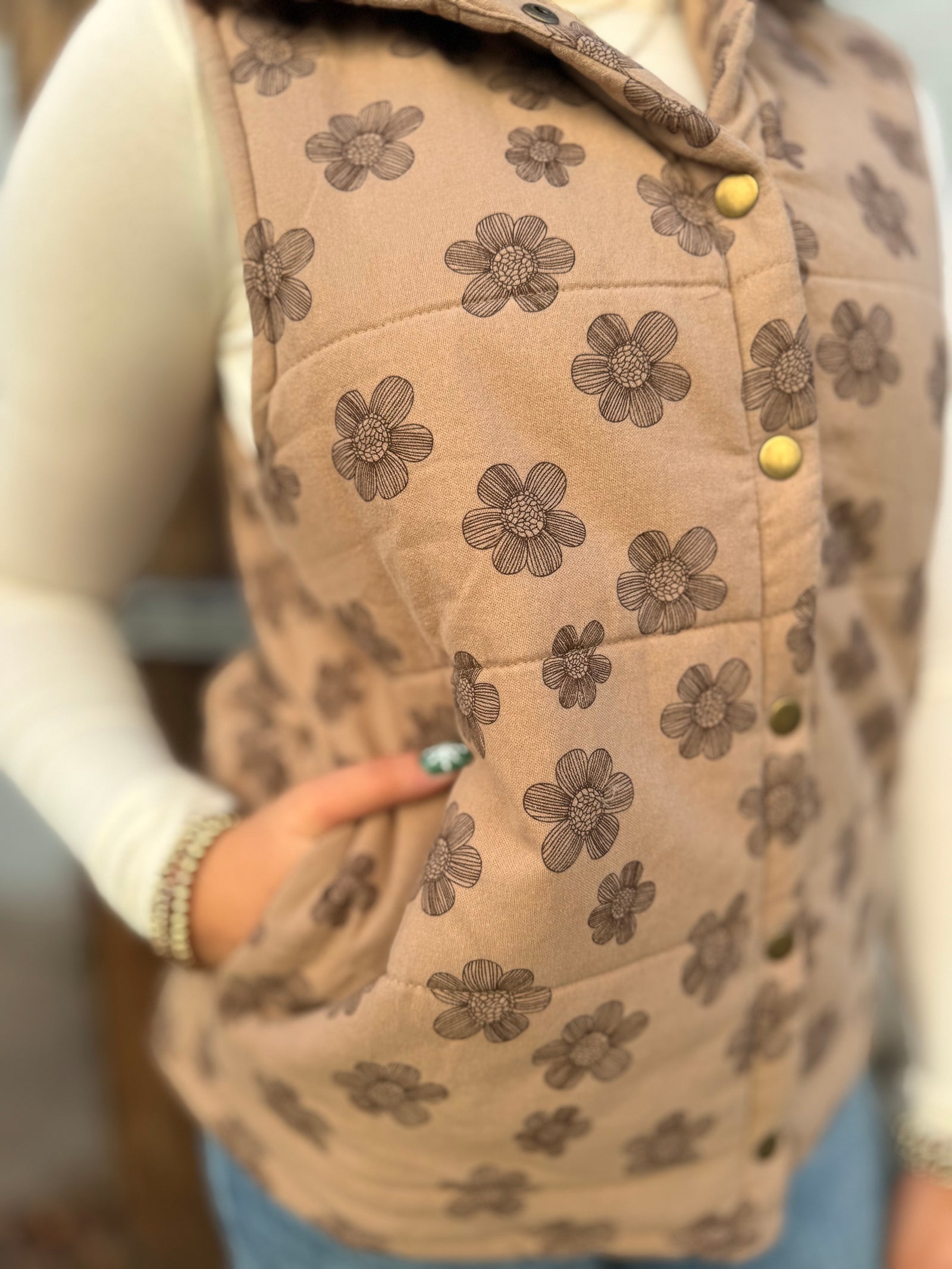 Mocha Floral Padded Vest
