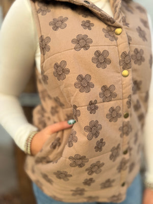 Mocha Floral Padded Vest