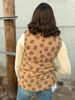 Mocha Floral Padded Vest