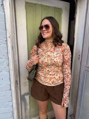 Taupe Mesh Layering Top w/ Warm Florals