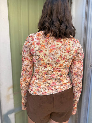 Taupe Mesh Layering Top w/ Warm Florals