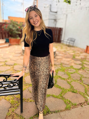 Leopard Straight Slip Skirt