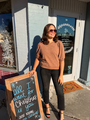 Mocha Floral Jacquard Short Sweatshirt