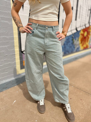 Mineral Washed Pinstripe Barrel Jean