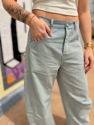 Mineral Washed Pinstripe Barrel Jean