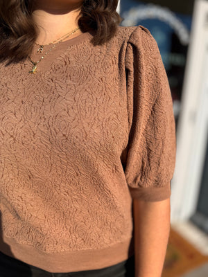 Mocha Floral Jacquard Short Sweatshirt