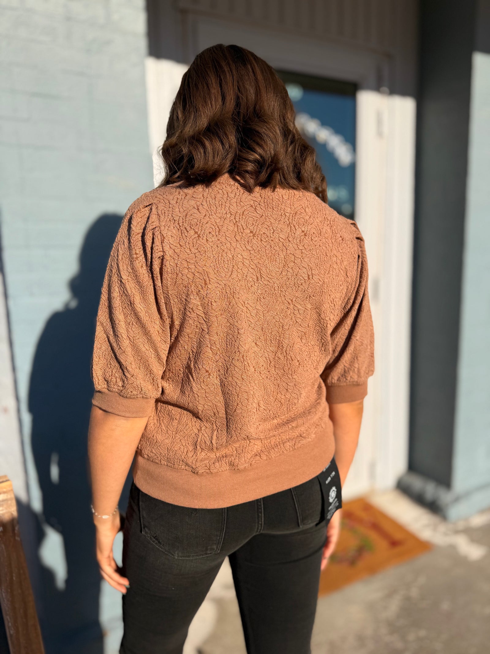 Mocha Floral Jacquard Short Sweatshirt