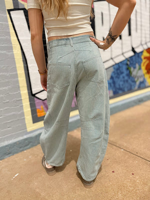 Mineral Washed Pinstripe Barrel Jean