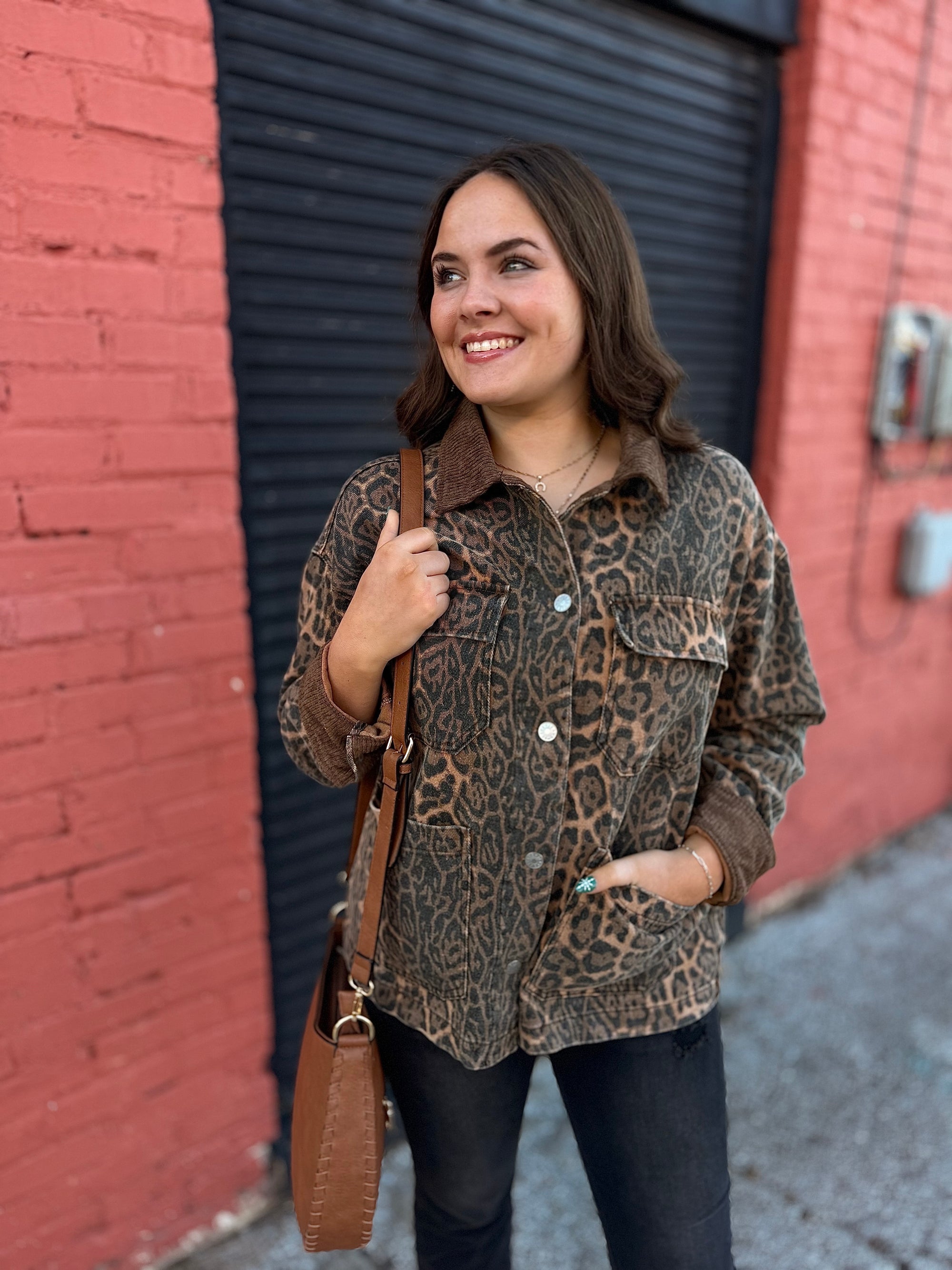 Mocha Leopard Denim Barn Jacket