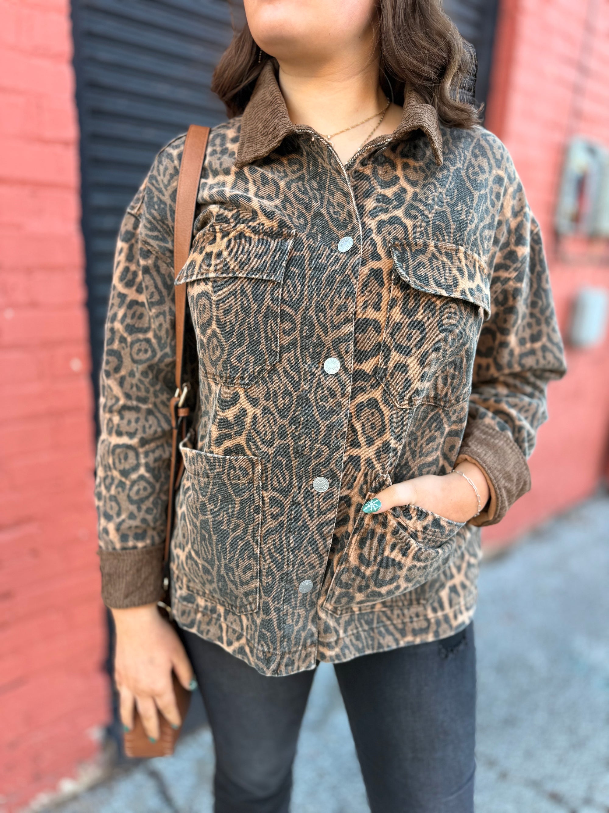 Mocha Leopard Denim Barn Jacket