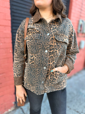 Mocha Leopard Denim Barn Jacket