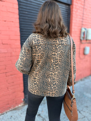 Mocha Leopard Denim Barn Jacket