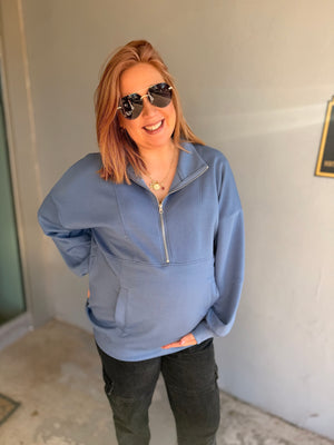 Blue Oversized Half Zip Top