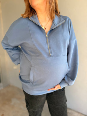 Blue Oversized Half Zip Top