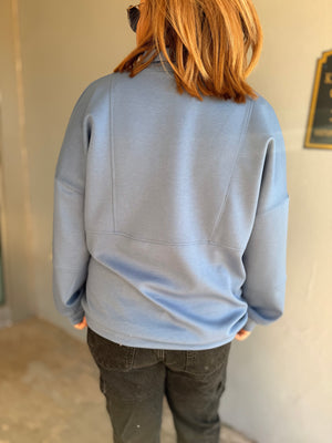 Blue Oversized Half Zip Top