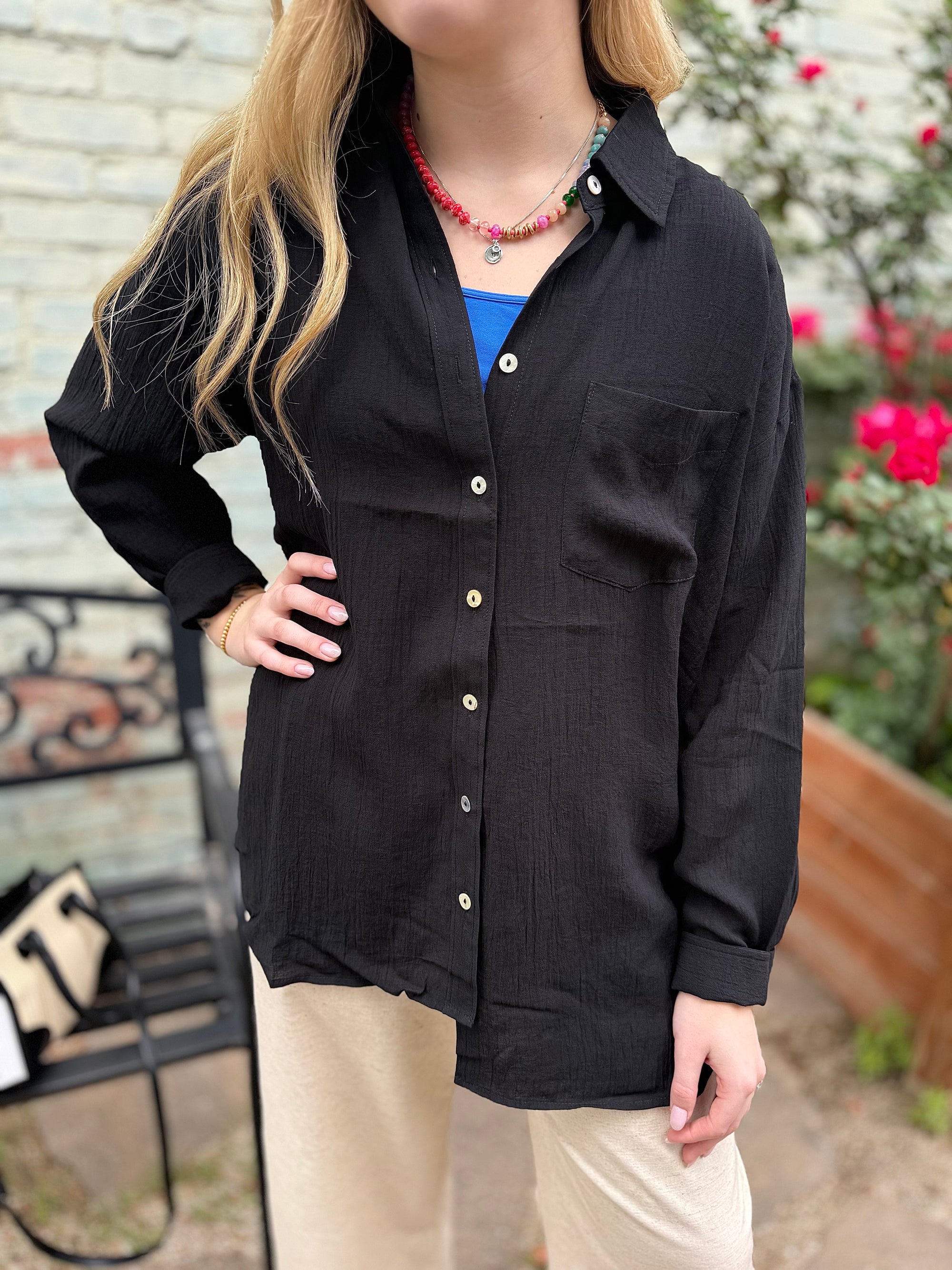 Black Oversized Button Up Shirt