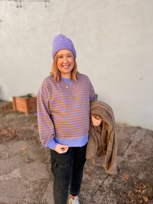 Mocha + Lavender Stripe Long Sleeve Knit Top