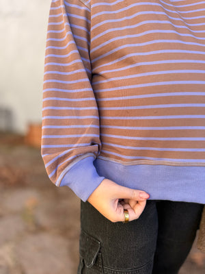 Mocha + Lavender Stripe Long Sleeve Knit Top