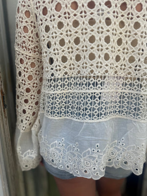 Pol Natural Long Sleeve Crochet Top