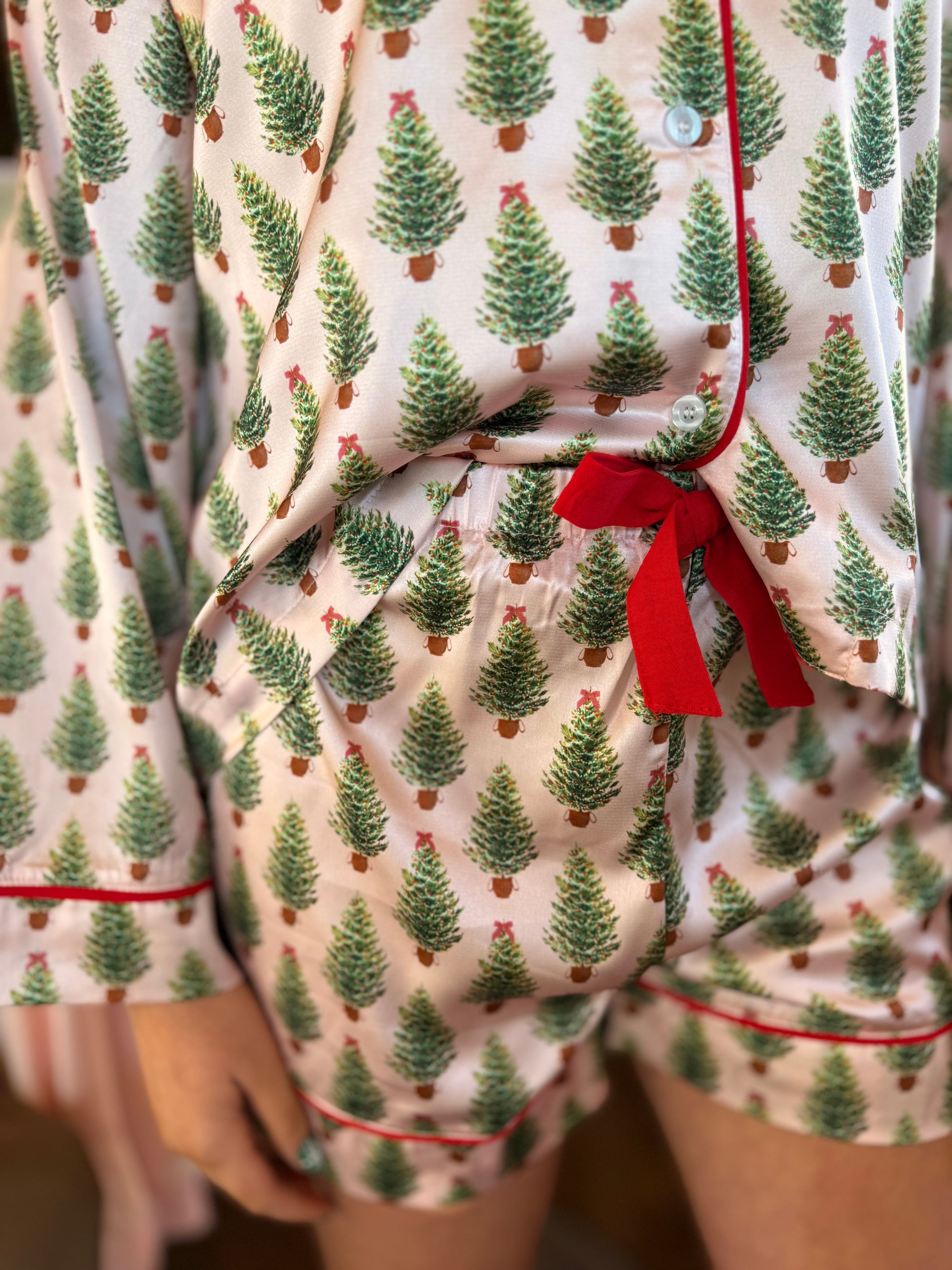 Rose Tree Print Satin Pajama Set