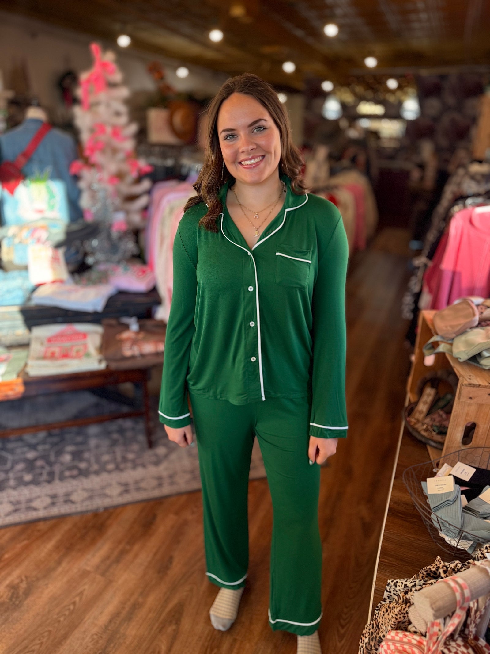 Green Long Sleeve Stretch Knit Pajamas