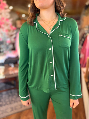 Green Long Sleeve Stretch Knit Pajamas