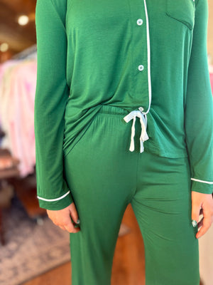 Green Long Sleeve Stretch Knit Pajamas