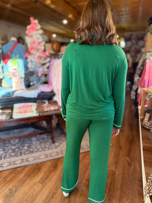 Green Long Sleeve Stretch Knit Pajamas