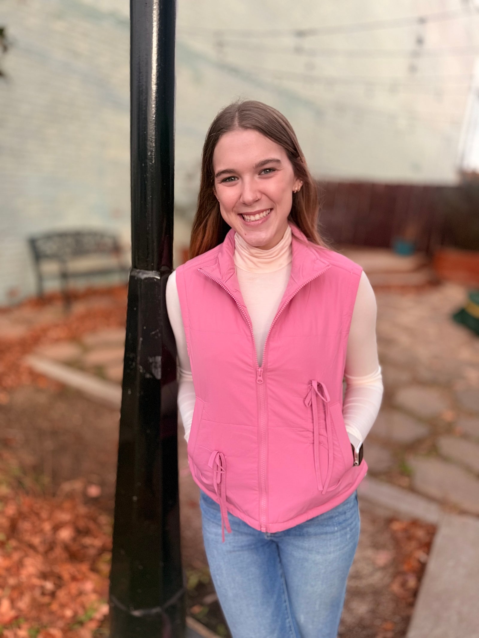 Blush Puffer Vest w/ Bow Detail