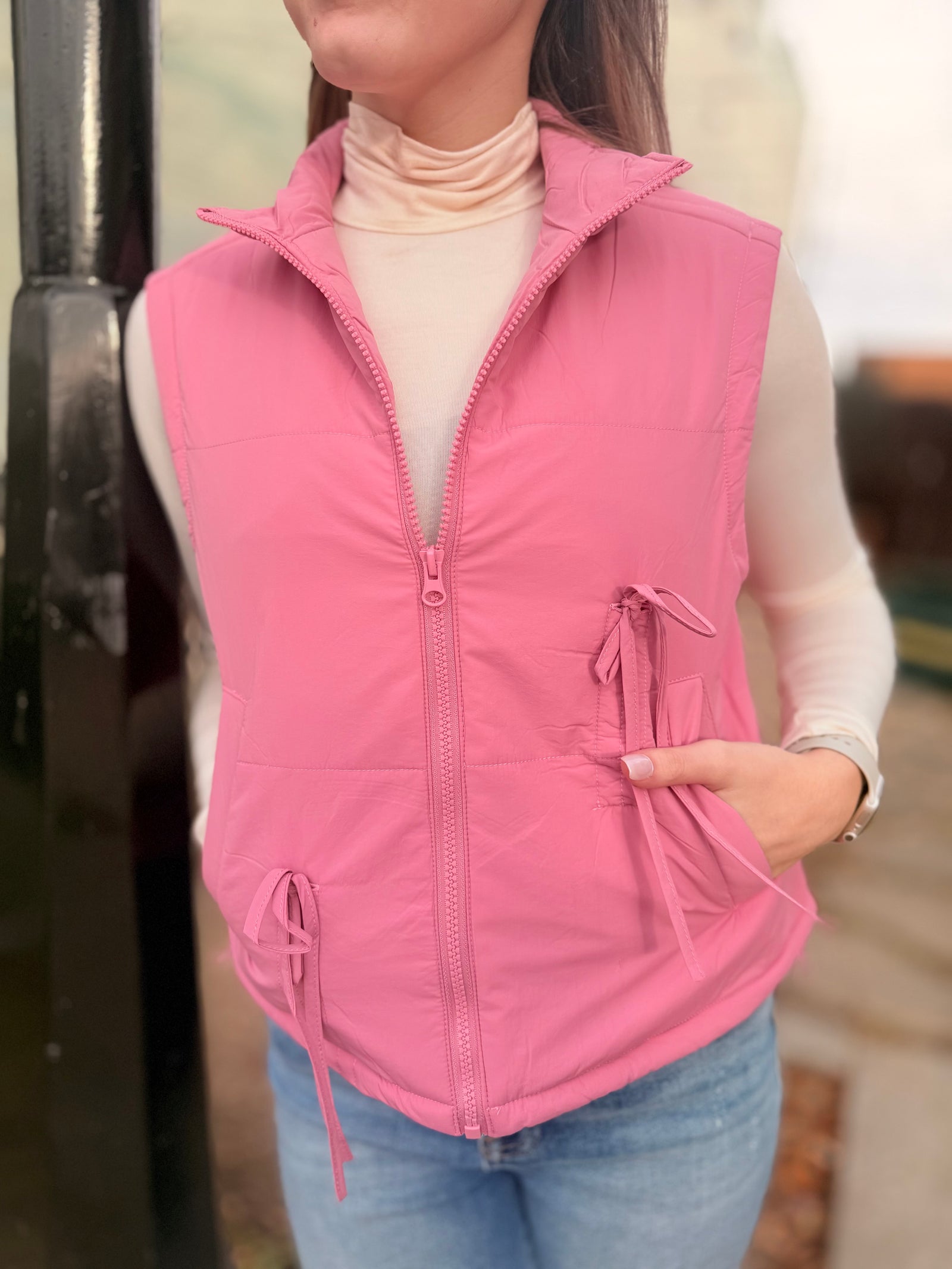 Blush Puffer Vest w/ Bow Detail