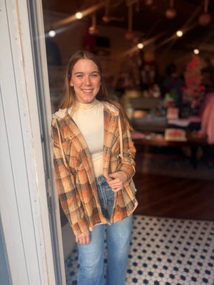 Rust Mix Oversized Hooded Button Down Flannel