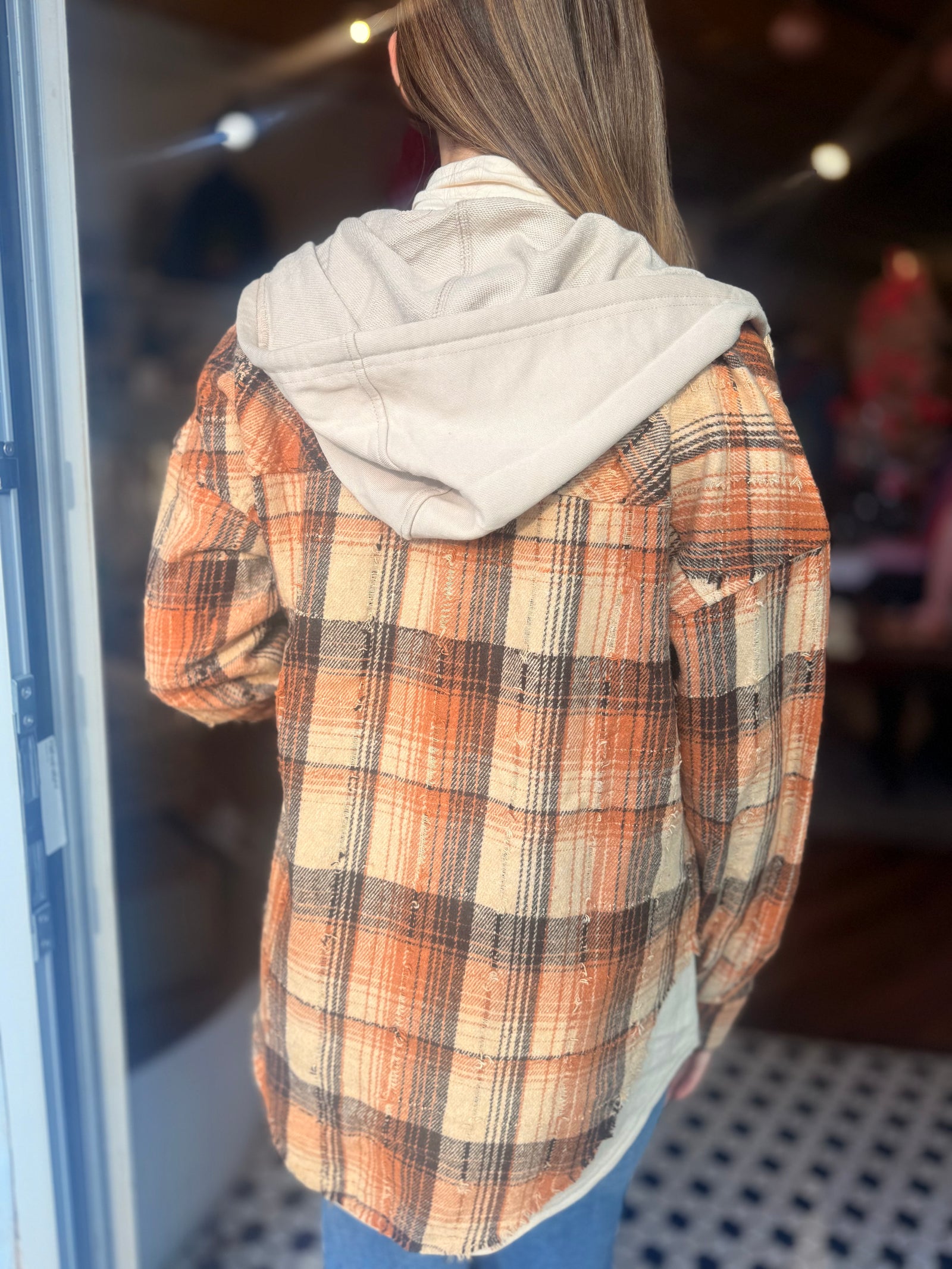 Rust Mix Oversized Hooded Button Down Flannel