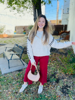 Oatmeal Sweater w/ Black Stitch Detail