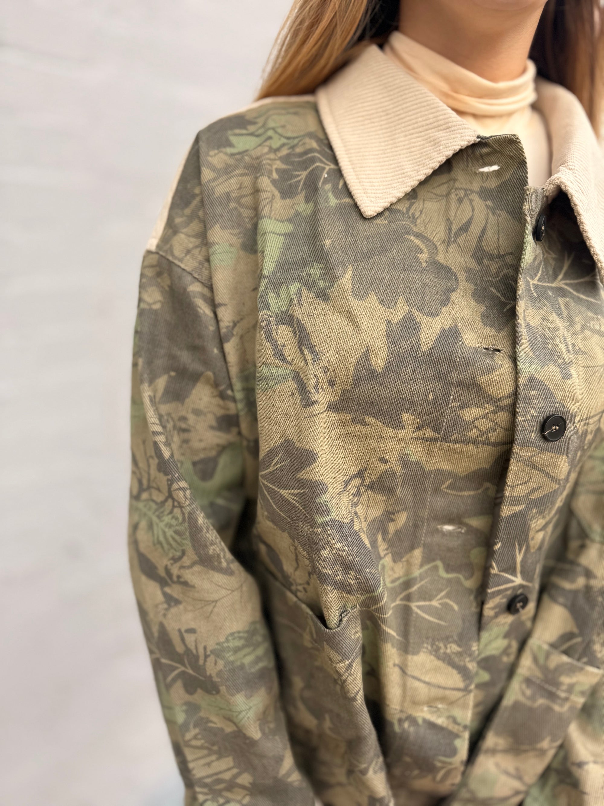 Camo Oversized Shacket w/ Corduroy Contrast
