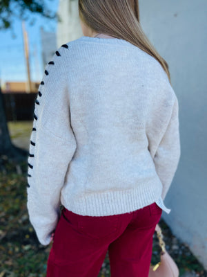 Oatmeal Sweater w/ Black Stitch Detail