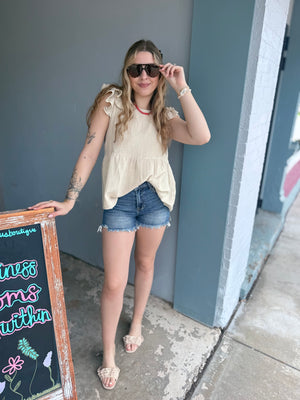 Risen Medium Wash High Rise Shorts