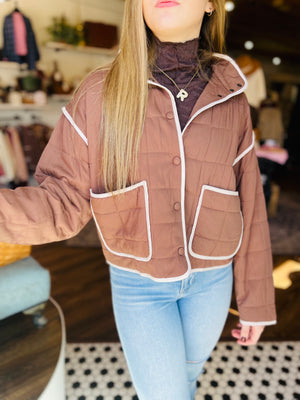 Chocolate High Collared Quilted Jacket