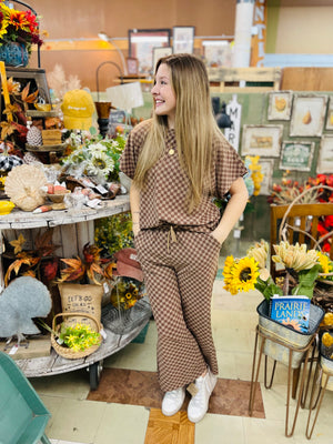 Brown Ultra Soft Checkered Short Sleeve Top