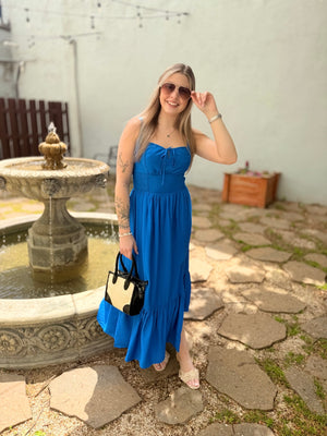 Royal Blue Tie Front Midi Dress