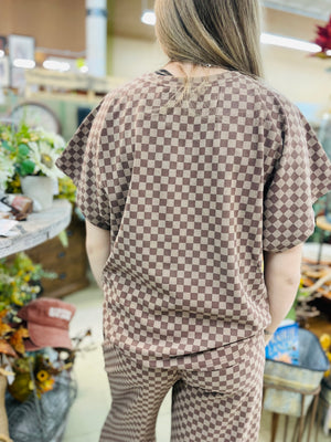 Brown Ultra Soft Checkered Short Sleeve Top