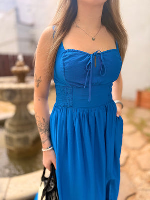 Royal Blue Tie Front Midi Dress
