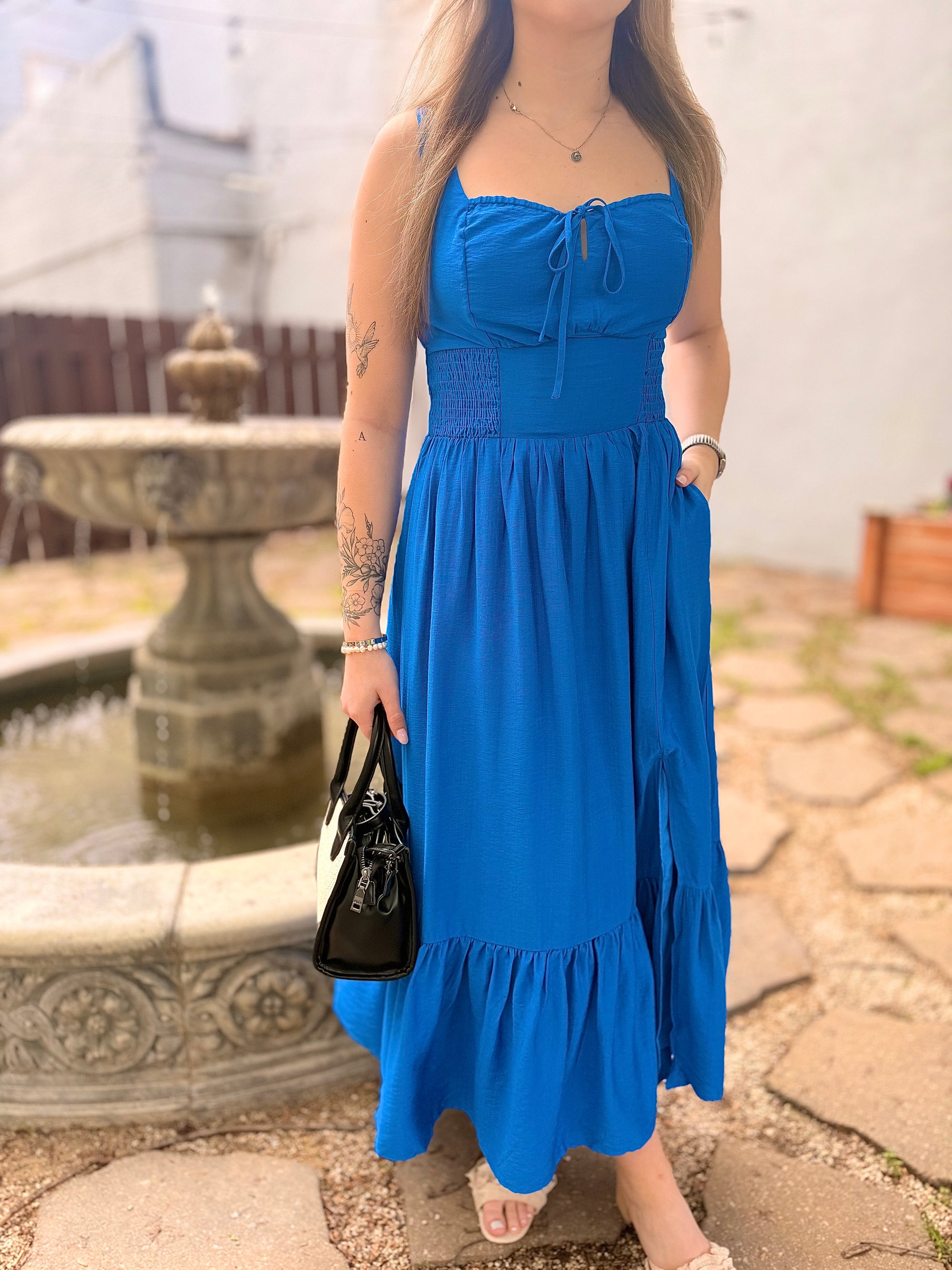 Royal Blue Tie Front Midi Dress