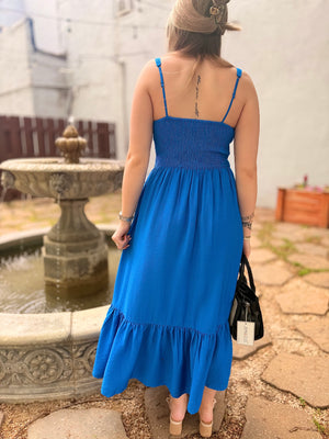 Royal Blue Tie Front Midi Dress