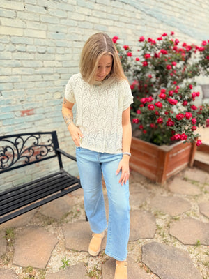 Ivory Open Knit Short Sleeve Top