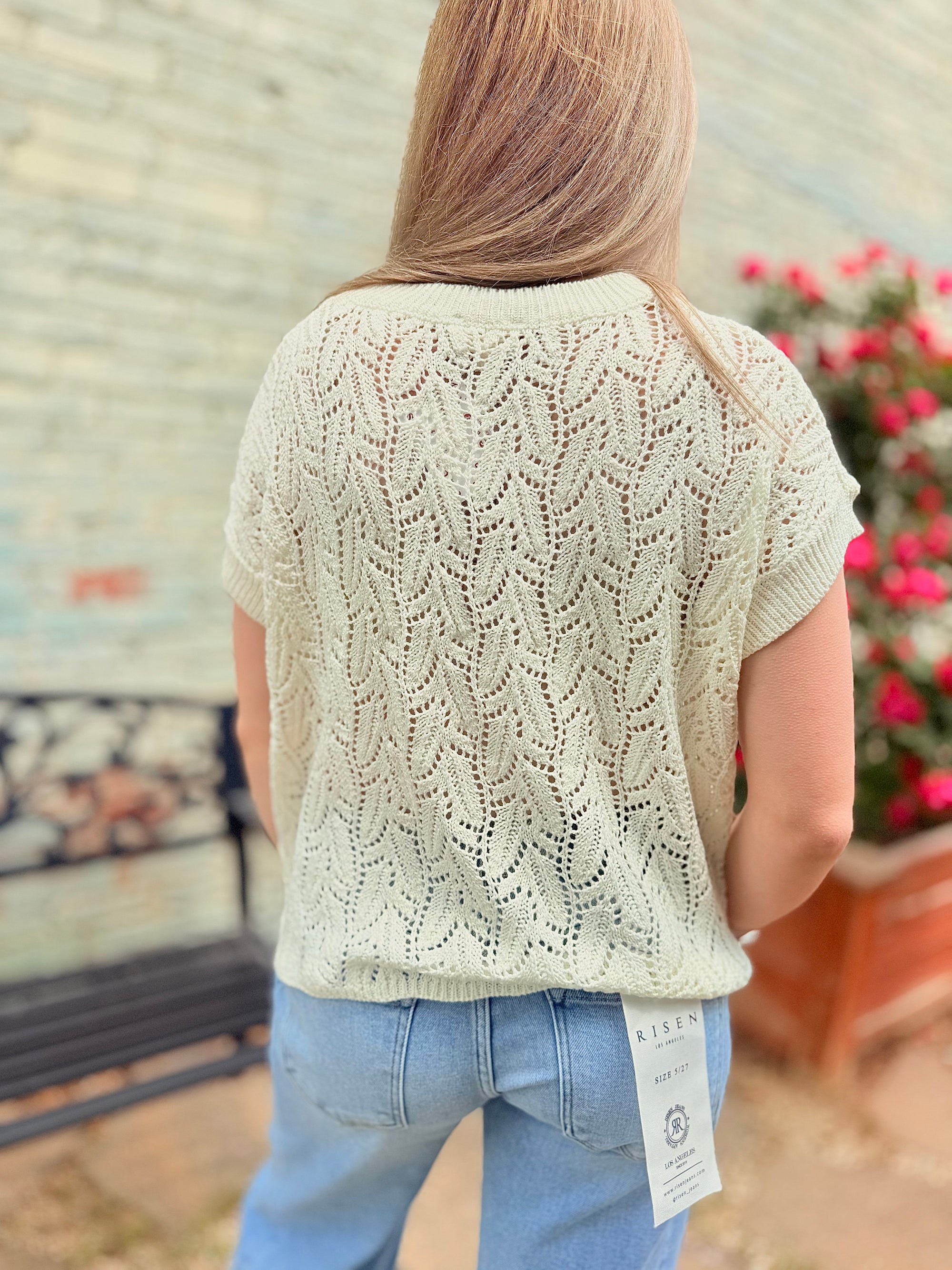 Ivory Open Knit Short Sleeve Top