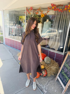 Entro Brown Suede Midi Dress w/ Collar